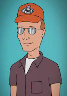 Cartoon man with glasses and orange cap.