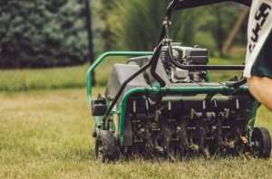 professional lawn aerator in action